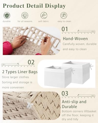 SETVSON Storage Basket with Lid 105L PE Rattan Storage Bin Light Khaki - Image 4