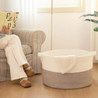 OIAHOMY 90L XXXLarge Blanket Basket Living Room Laundry Basket Jute&White - Image 6