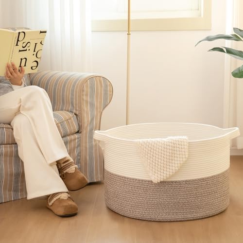 OIAHOMY 90L XXXLarge Blanket Basket Living Room Laundry Basket Jute&White - Image 6