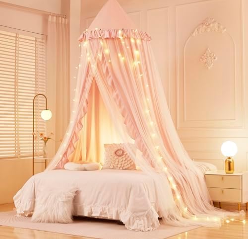 Mengersi Bed Canopy for Girls, Princess Round Dome Canopy Bed Curtains-Dreamy - Image 3
