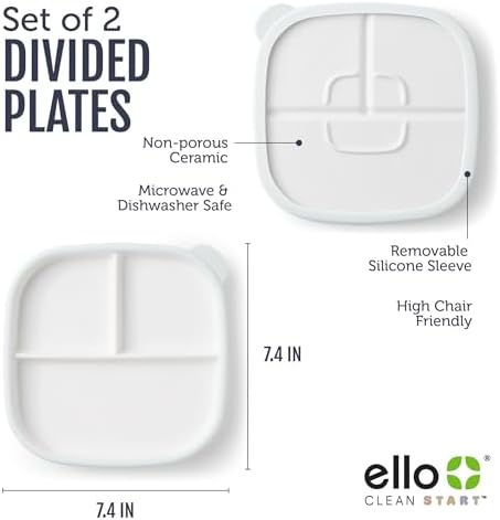 Ello Clean Start Ceramic Toddler Divided Plates, 2 Pack, Quiet Tide - Image 4