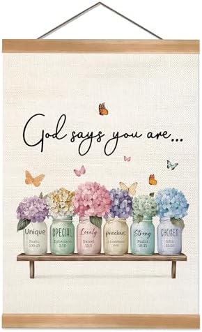 God Says You Are Wall Art Poster, Positive Christian Bible Verse Linen Canvas by Unknown