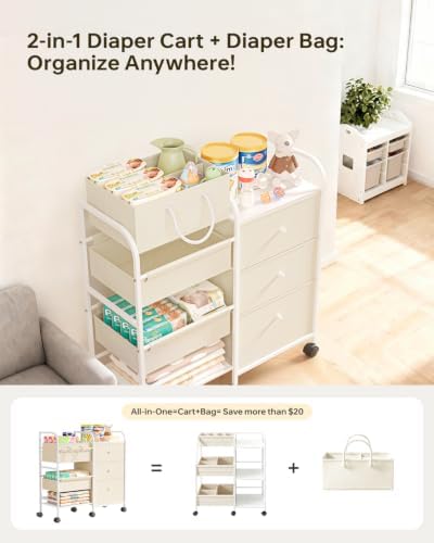 2in1 Baby Diaper Caddy Organizer and Storage Cart - Image 3