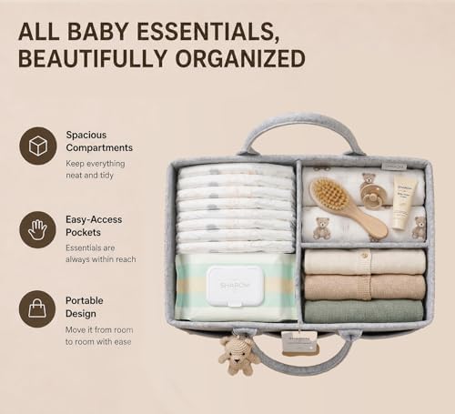 SHAROM Diaper Caddy Organizer for Baby, Portable Diaper Caddy Basket, Felt Baby - Image 4
