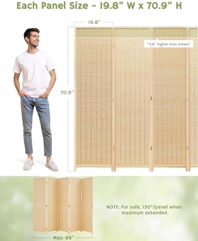 JOSTYLE Bamboo Room Divider, 5-Panel Folding Privacy Screen, 6 ft. Tall - Image 4