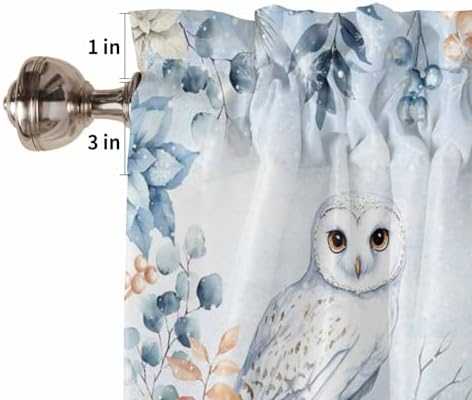 Blue Christmas Kitchen Curtains and Valances Set, Winter Snowy Owl Poinsettia - Image 7