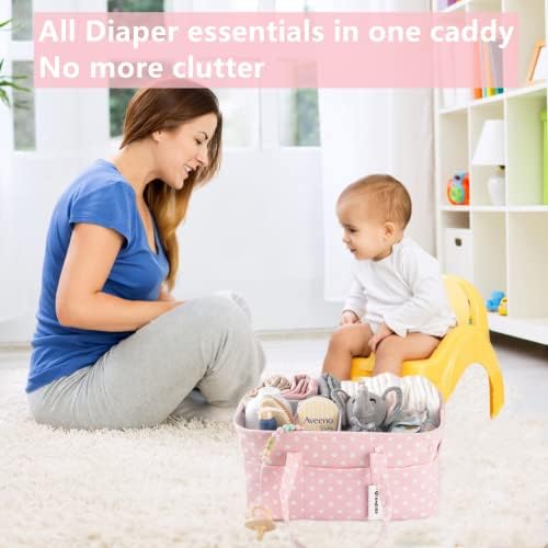 Pink Diaper Caddy Organizer for Baby Girl-Large Portable Diaper Caddy Basket - Image 2