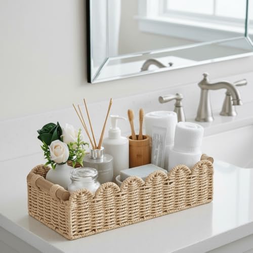 CubesLand Scalloped Toilet Paper Storage Basket W/Handle - Image 4