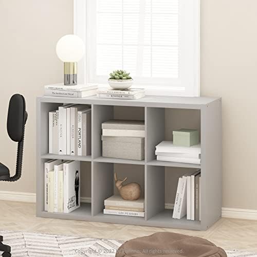 Furinno CUBICLE 6-Cube Book Shelf, Extra Thick Frame Bookshelf, Light Grey - Image 2