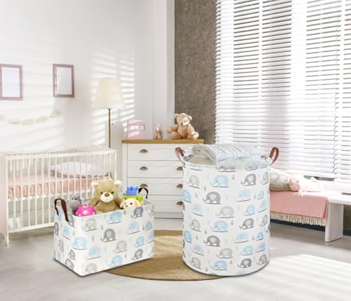 NTAOHAMPER Rectangular Blue Elephant Storage Basket, Collapsible Gift Basket - Image 3