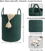 Woven Cotton Rope Laundry Basket, 15x20 Laundry Hamper, Dark Green - Image 2