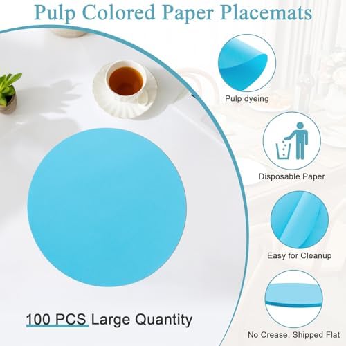 SHACOS 100 pcs Round Paper Placemats Disposable 13 inch Colored Paper Place Mats - Image 4