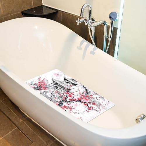 Shower Mat Non Slip 26.8 x 15.1 Inches, Mountain Temple Plum Blossom Bathtub - Image 5