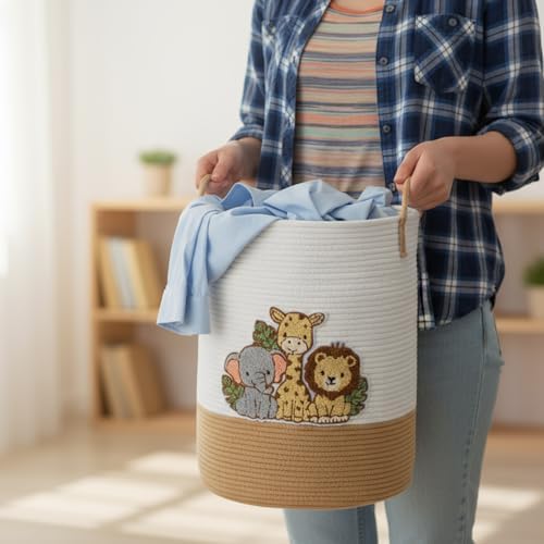 LemonRoad Jungle Animals Nursery Hamper Cotton Rope Basket - Image 6