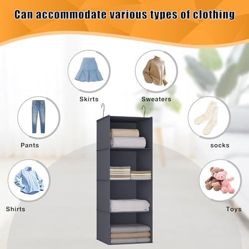 Hanging Closet Organizer 4-Shelf, Oxford Fabric Wardrobe Storage, Dark Grey - Image 7