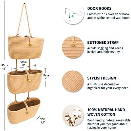 OrganiHaus Over the Door Organizer, Woven Rope Hanging Baskets - Image 2