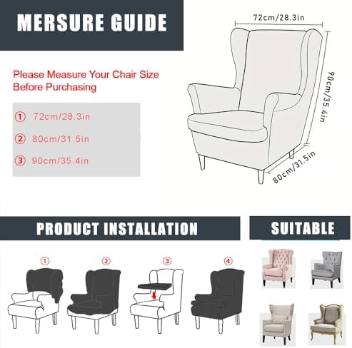 NILUOH Wingback Chair Covers 2-Piece, Armchair Slipcovers - Image 3
