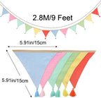 Pre-Strung Cotton Fabric Bunting Banner, 9Ft Multicolor Triangle Pennant Banner - Image 2