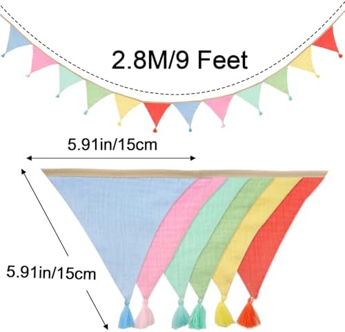Pre-Strung Cotton Fabric Bunting Banner, 9Ft Multicolor Triangle Pennant Banner - Image 2