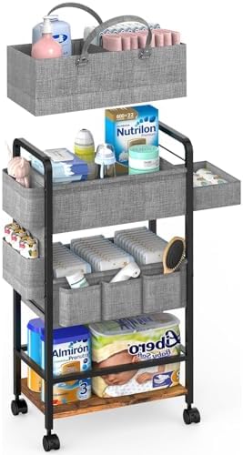 LIDTOP 2In1 Baby Diaper Caddy & 4-Tier Rolling Diaper Cart, Diaper Caddy by LIDTOP
