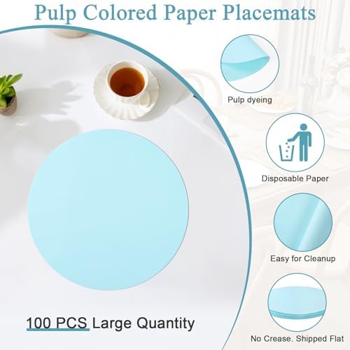 SHACOS 100 pcs Round Paper Placemats Disposable 13 inch Colored Paper - Image 3