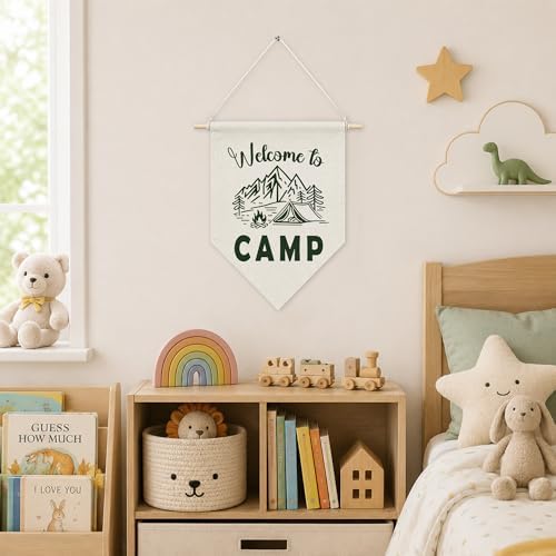 KYTWSFWS Camping Classroom Wall Art Pennant Flag, Retro Green Camping Wall Decor - Image 4