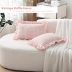 2 Pack Blush Gingham Lumbar Throw Pillow Shams 12''x20'' - Image 3
