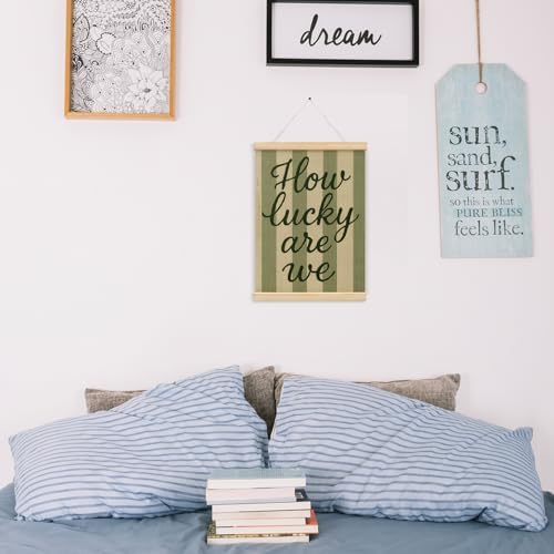 NaZaUK How Lucky Are We Wall Art Poster Hanger Frame, Vintage Green Striped - Image 2