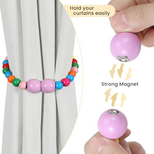 KLOGTSIND Magnetic Curtain Tiebacks, 2 Pack Wood Bead Curtain Holdbacks - Image 2
