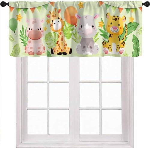 Baby Safari Animals Curtins Valance, Cartoon Woodland Animals Giraffe Elephant by Unknown