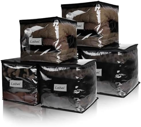 Clear Zippered Plastic Clothes Storage Bags, 6 Pack by Heonay