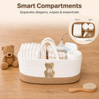 Baby Diaper Caddy Organizer, Teddy Bear Cotton Rope Nursery Basket - Image 6