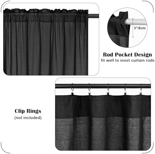 FRAMICS Farmhouse Cotton Linen Curtains, Boho Button Panels, 2 Panels - Image 6