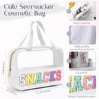 Sanwuta Seersucker Snacks Bag Chenille Letter Clear Makeup Bag - Image 3