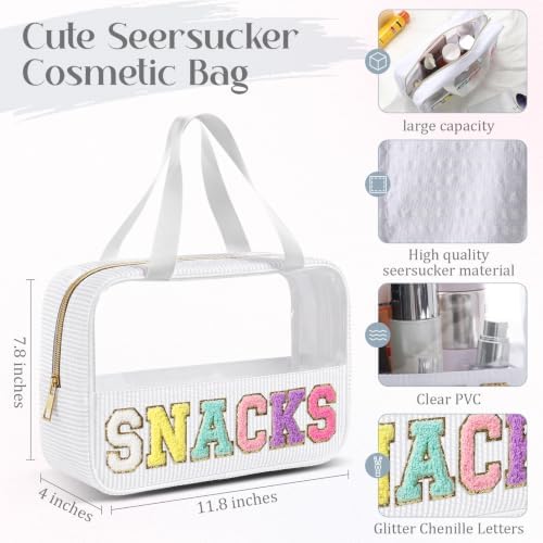Sanwuta Seersucker Snacks Bag Chenille Letter Clear Makeup Bag - Image 3
