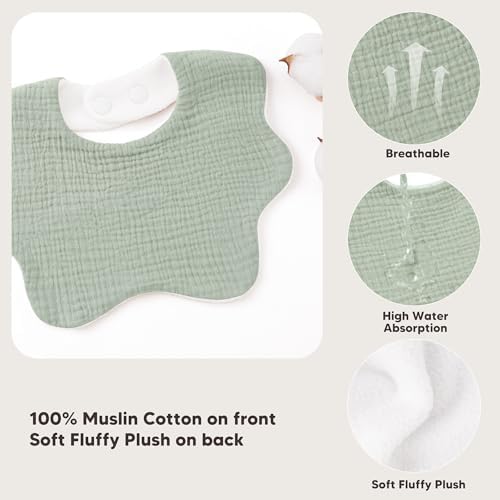 Bearmoss Baby Bibs for Drooling & Teething 8 Pack Muslin Cotton Bibs - Image 6