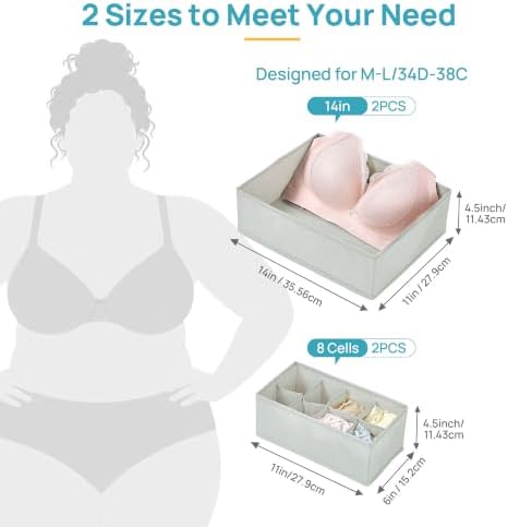 Vtopmart M-L/34D-38C Large Bra Drawer Organizer, 4 Pack Foldable Fabric - Image 2