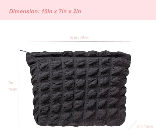 Flat Makeup Bag for Women, Zipper Cosmetic Pouch for Purse, Bubble Black - Image 5
