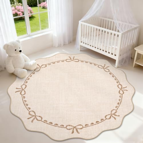 GarveeHome 6ft Round Rugs Washable Scalloped Bow Rug - Image 2