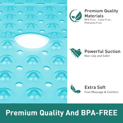 Large Square Shower Mat Bathtub Bath Mat Non Slip Green 27"x27" - Image 6
