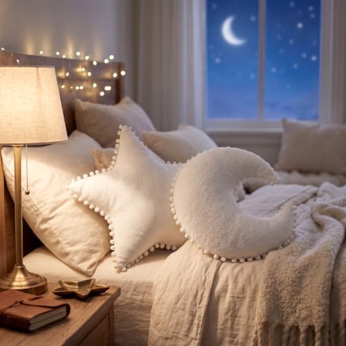 Jetec 2 Pieces Star Pillow Moon Shaped Pillow Creative Star Moon Plush Pillows - Image 5
