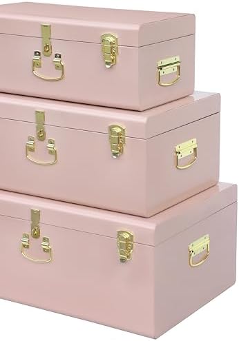 Vixdonos Decorative Box Set of 3 Metal Trunks Chest - Image 3