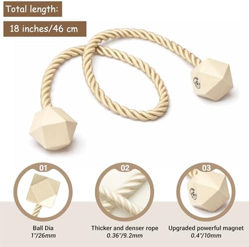 Hion Magnetic Curtain Tiebacks Beige 2pcs, Curtain Tiebacks Buckles Holdbacks - Image 2