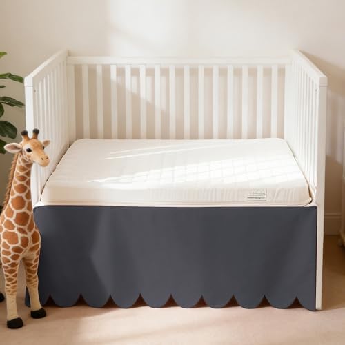100% Cotton Scallop Edge Crib Bed Skirt, 4-Sided Soft Breathable Cotton Bedding by ZaizaiHome