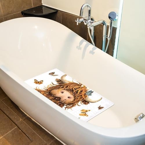 Shower Mat Non Slip 26.8 x 15.1 Inches, Butterfly Cow Bathtub Mat Shower Stall - Image 4
