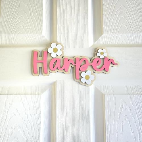Daisy Personalized Name Sign for Nursery, Wooden Floral Kids Door Sign by Unknown