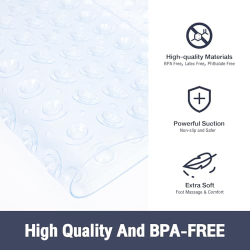 Square Shower Mat Bathtub Mat Tub Bath Mat Non Slip Clear 21"x21" - Image 3