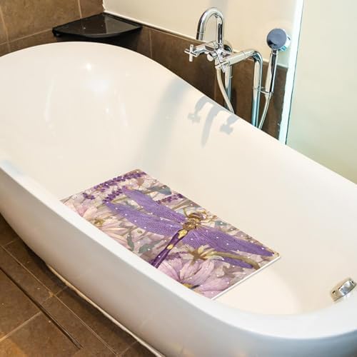 Shower Mat Non Slip 26.8 x 15.1 Inches, Dragonfly Daisies Bathtub Mat Shower - Image 5