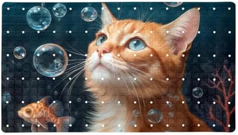 Bathtub Mat Non Slip 26.8x15.1In, Underwater Cat Fish Bath Mat by Anna+Cowper