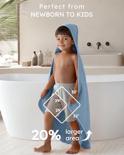 Yoofoss Hooded Baby Bath Towels 2 Pack 100% Muslin Organic Cotton - Image 4